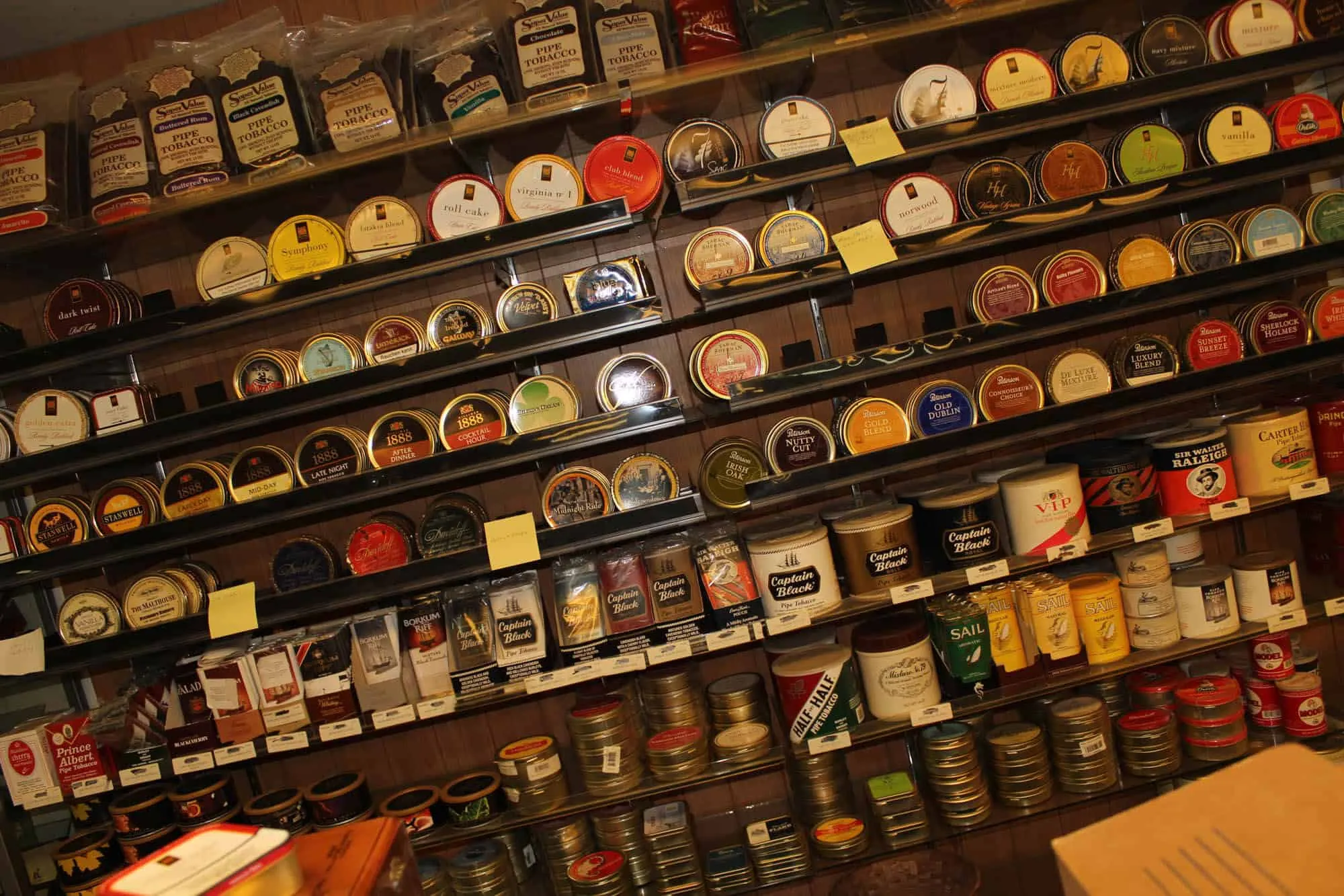 Tobacco Shopping - boutique shelves with different types of elite tobaccos