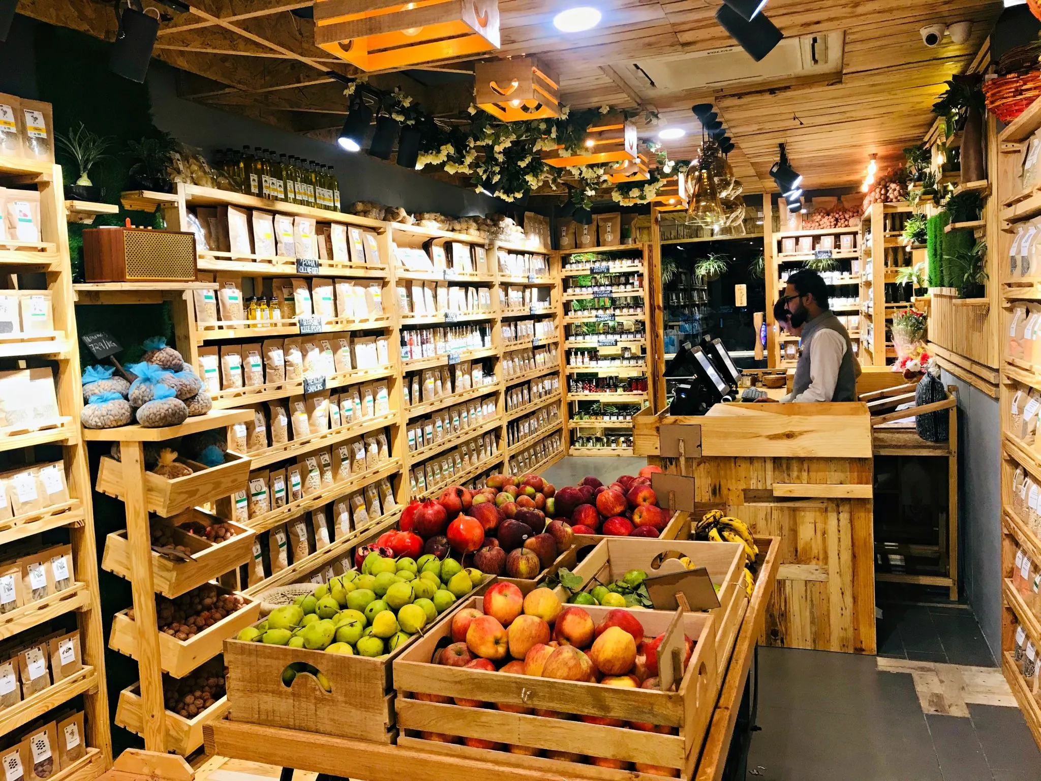 Tourist store displays with a variety of organic food and delicacies
