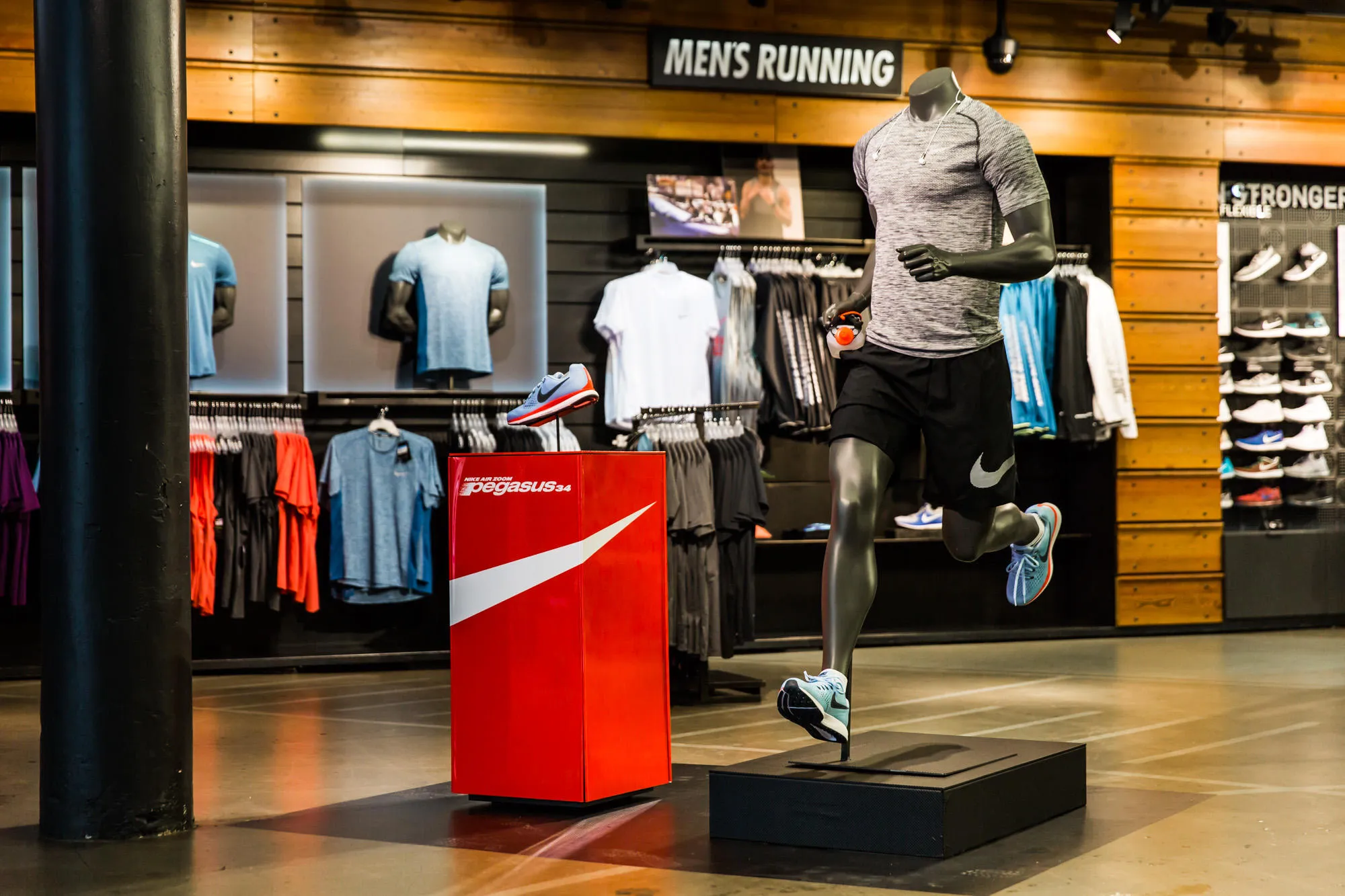 A collection of high-performance sportswear, including running shoes, athletic apparel, and fitness accessories